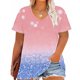thumbnail image 2 of Tamaño Más Manga Corta Tops para la Impresión de Cuello en V de las Mujeres, Color Sólido Base de Verano Camiseta Casual, 2 of 4