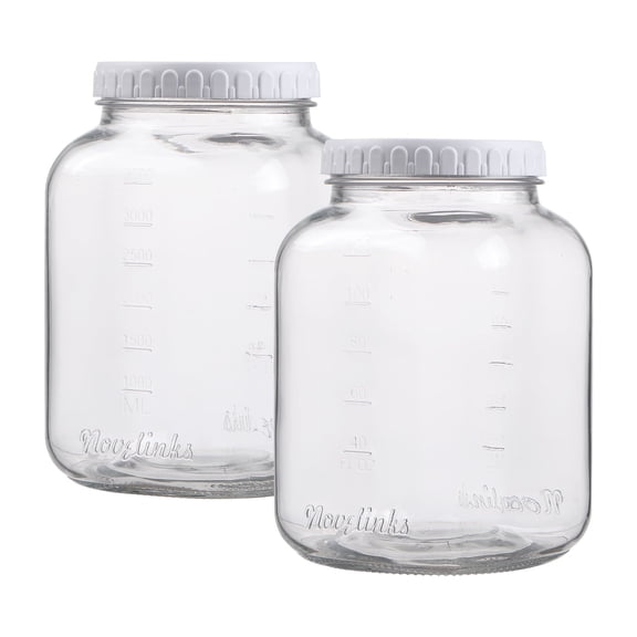 Novelinks 1 Gallon Glass Storage Jar with Wide Mouth Airtight Plastic Lid, Large Clear Container for Dry Goods, Fermentation, Canning, Pantry,2 pack