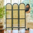 thumbnail image 6 of Room Divider and Folding Privacy Screens, Pine Wood 5.6 Ft Double Hinged Rattan Partition Freestanding Wall Room Divider for Home - 3 Panels, 6 of 18