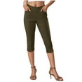 thumbnail image 2 of EchfiProm Workout Leggings for Women with Pockets Capri Army Green Yoga High Rise Elastic Waist Athletic Pants, 2 of 7