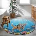 thumbnail image 4 of Ocean Diving Cat Round Area Rug 4ft, Coastal Coral Fish Marine Life Washable Non-Slip Circle Rugs for Bedroom Living Room Kitchen, Soft Non Shedding Circle Carpet for Dining Room Dorm, 4 of 9