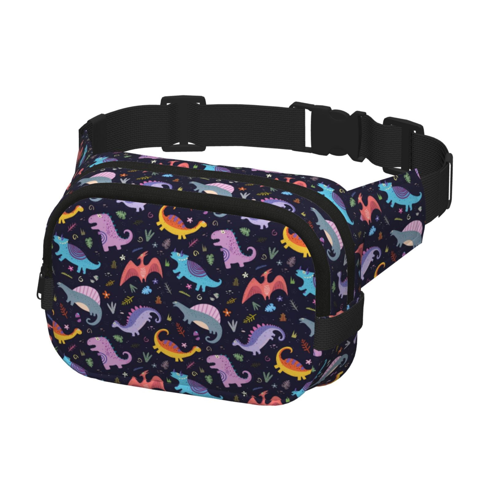 Kdxio Cartoon Dinosaur Crossbody Double Layer Waist Bag Belt Bag for Unisex Fanny Pack Fashion Waist Packs for Hiking Running Shopping Traveling