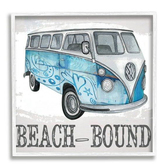 Stupell Beach Bound Summer Vacation Van Landscape Painting White Framed Art Print Wall Art