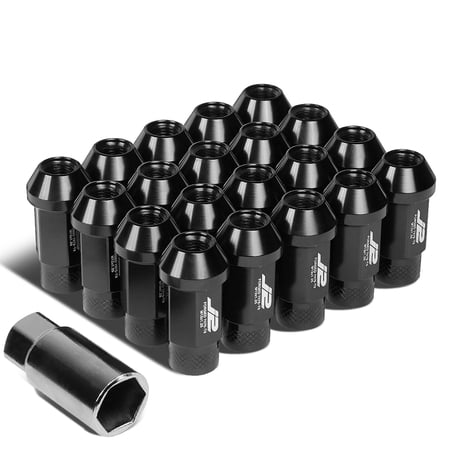 J2 Engineering LN-T7-034-125-BK J2 Engineering 7075 Aluminum M12 x 1.25 20 Pcs 50mm Open End Lug Nut Set with Adapter Black
