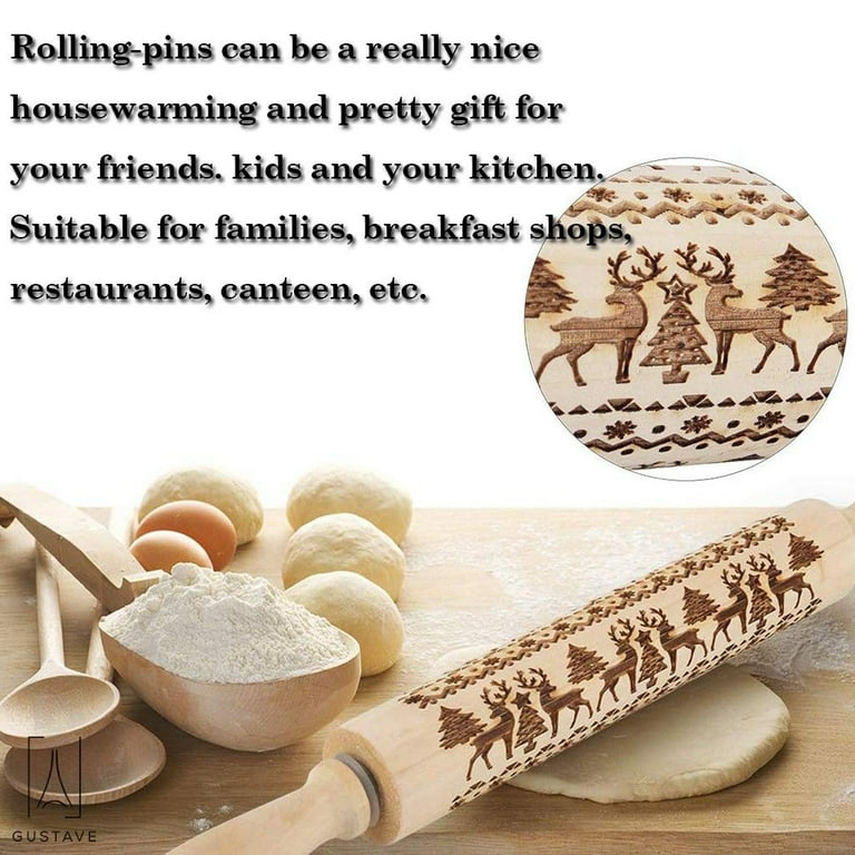 Evermarket Embossed Wooden Rolling Pin - Deep Engraved Snowflake Flower Design For Cookies, Fondant, 16 Inch