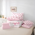 thumbnail image 6 of Homewish Kawaii Pig 7 Pieces Bedding Comforter Set,Modern Geometric Stripe Full Bedding Set,Pink White Fitted Sheet Flat Sheet For Girls Teens,Ultra Soft Home Decor Reversible, 6 of 8