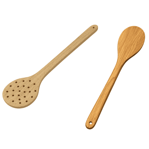 DijiiPluss Handcrafted Wooden Cooking Spoon & Slotted Spoon Set, Natural Wood Kitchen Utensils for Stirring, Mixing, Serving, Draining & Sautéing, Nonstick Cookware Friendly