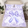 thumbnail image 2 of Feelyou Dreamy Princess Bowknot Twin Sheet Sets, Bohemian Damask Flower Twin Fitted Sheet, Purple Fashion Bow Flat Sheet, Microfiber Bedroom Decor, 3-Piece, 2 of 7