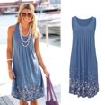 thumbnail image 4 of BJYX Robe Sans Manches Plissée Col Carré Imprimé Floral Ample Femmes Été Boho Robe Midi Courte Soirée Fête Plage Robe d'Été, 4 of 5