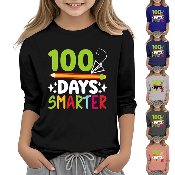 WRKEKC Girls Long Sleeve T-Shirts, Boys Long Sleeve Shirts, Boys and Girls Middle and High School 100 Day School Print 3/4 Sleeve Round Neck Pullover Basis Shirt
