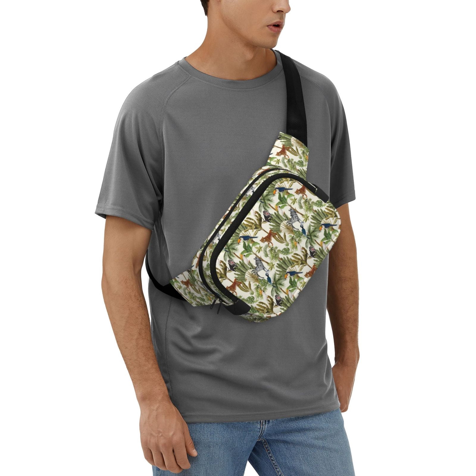 Kuqiui Jungle Animals Print Fanny Packs for Women Cross Body Waist Bag Fashionable Fanny Pack Designer Workout Hiking Waist Pack Running Travel Gym