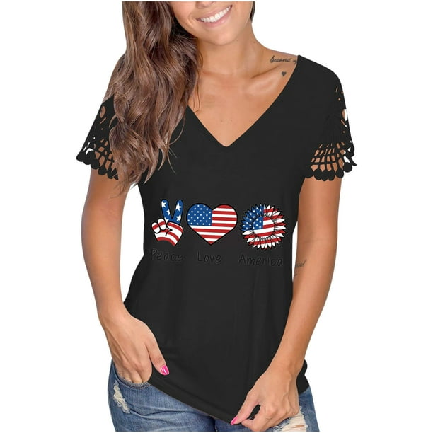 Blusa de manga corta de encaje informal con cuello en V de verano para mujer Fridja bn8001