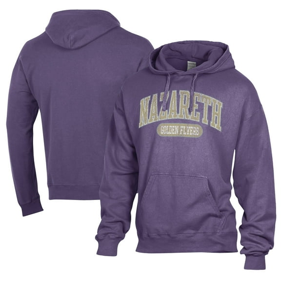 Men's Comfort Wash  Purple Nazareth University Golden Flyers Lightweight Fleece Pullover Hoodie