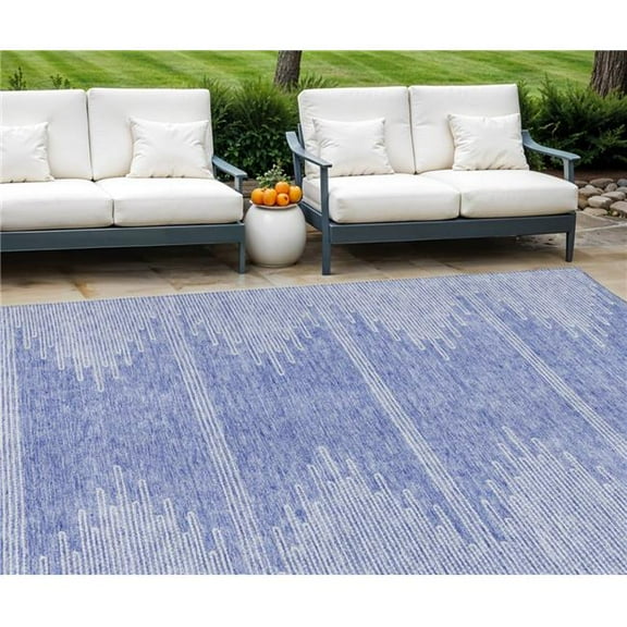 HomeRoots 579899 9 x 12 ft. Abstract Washable Indoor & Outdoor Rectangle Area Rug, Denim Blue & Ivory