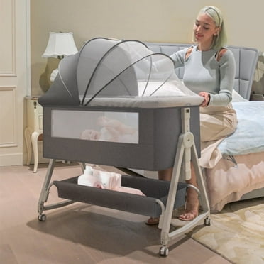 Yadala Baby Bassinet, 3 in 1 Bedside Sleeper with Storage Basket, Easy to Fold Bedside Crib, 0-24 Month, Gray