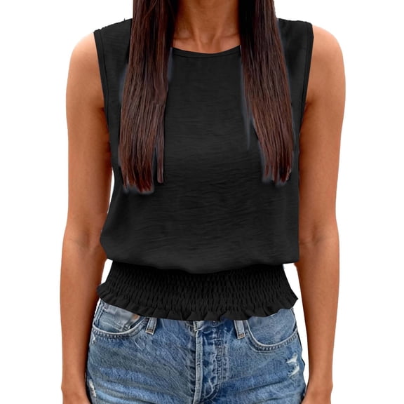 Summer Tank Tops for Women Round Neck Sleeveless Casual T-Shirt Hem Tight Summer Fashion Shirt