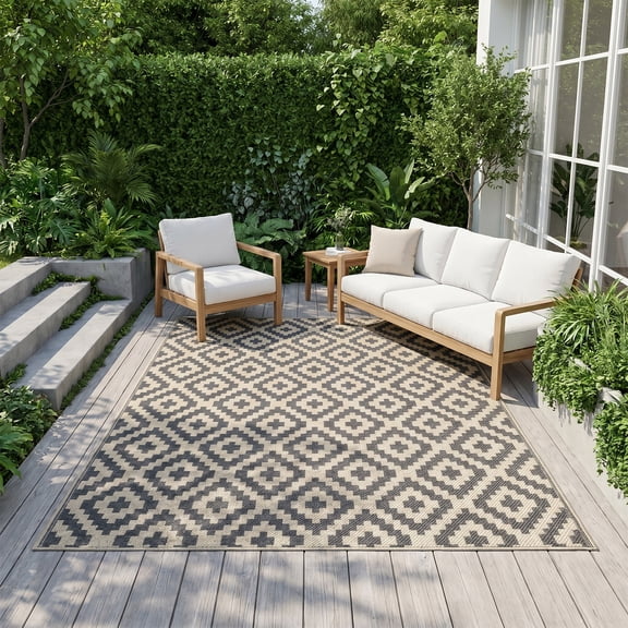 BN-LINK 5' x 8' Waterproof Outdoor Rug with Storage Bag, Reversible Plastic Straw Large Area Rug, Easy-Cleaning Modern Floor Mat for Outdoors, RV, Patio, Backyard, Deck, Picnic, Beach