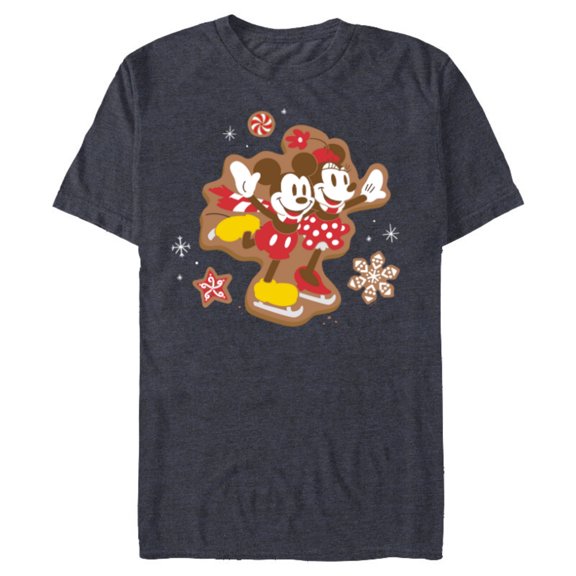 Disney Mickey & Minnie Ice Skating Gingerbread Holiday - Short Sleeve Blended T-Shirt for Adults - Customized-Navy Heather