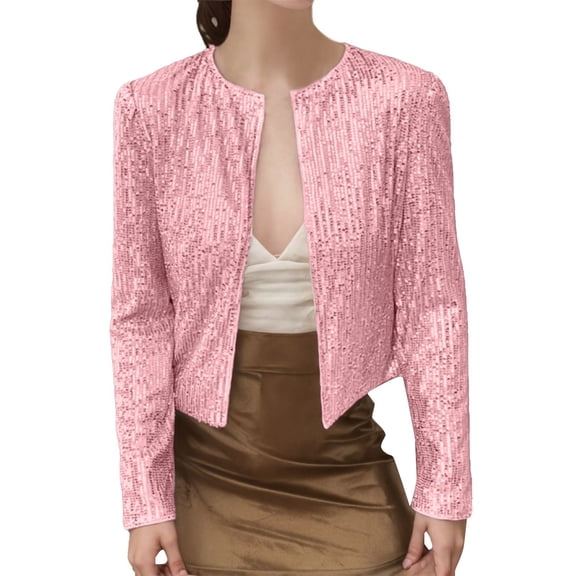 DHFJKG Womens Cardigan Sparkly Sequined Cardigan Open Front Glitter Solid Color Long Sleeve Cropped Jacket Carnival Stylish Outerwear