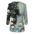 thumbnail image 5 of DENGDENG Womens Tops Plus Size 3/4 Sleeves Dressy V Neck Shirts Vintage Elbow Floral Blouses Lightweight Fashion T-Shirts Tunic Tops Light Gray S, 5 of 5