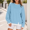 thumbnail image 5 of Mockneck Sweatshirt Nelozsy Women’s Oversized Sweatshirts Crewneck Pullover Long Sleeve Fall Tops Blue L, 5 of 7