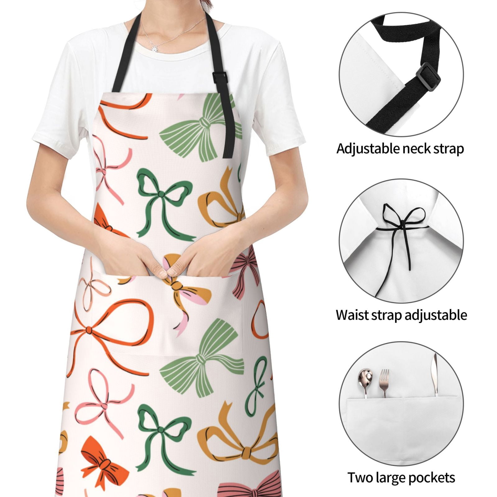 Kdxio Colorful Bow Knots Apron with Pockets Adjustable Kitchen Aprons for Men Women Waterproof Aprons for Cooking,Drawing,Crafting, Baking Household Cleaning