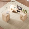 thumbnail image 5 of 63'' Fluted L Shaped Desk with Drawers, Corner Computer Desk with Storage, Modern Executive Home Office Desk with File Cabinet and Charging Station, Natural Oak, 5 of 8