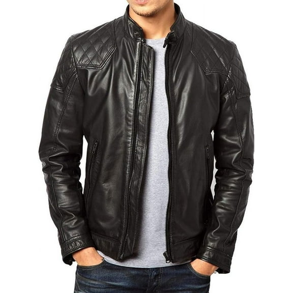 Men Leather Jacket Slim Fit Biker Motorcycle Genuine Lambskin Jacket A111