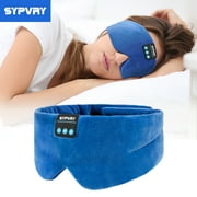 SYPVRY Soft Bluetooth Sleeping Mask For Men Women Wireless Headphones for Sleeping Airplane Travel Light Blocking Music Eye Cover (Blue)