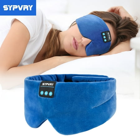 SYPVRY Soft Bluetooth Sleeping Mask For Men Women Wireless Headphones for Sleeping Airplane Travel Light Blocking Music Eye Cover (Blue)