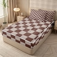 thumbnail image 2 of Homewish Retro Plaid Zipper Queen Comforter Set with Fitted Sheet and 2 Pillowcases, Classic Grid Zipper Bedding Set, Brown Tan,Reversible,4 Pieces, 2 of 6