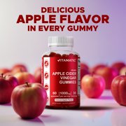 Vitamatic Apple Cider Vinegar Gummies - 1000mg per serving - 60 Vegan Gummies - ACV Gummies for Detox, Weight Loss Support, Energy Boost, Digestion & Gut Health