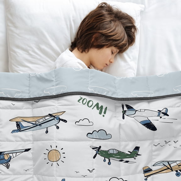 Sweet Jojo Designs Airplane Green and Blue Boy Toddler Kids Weighted Blanket 5lbs