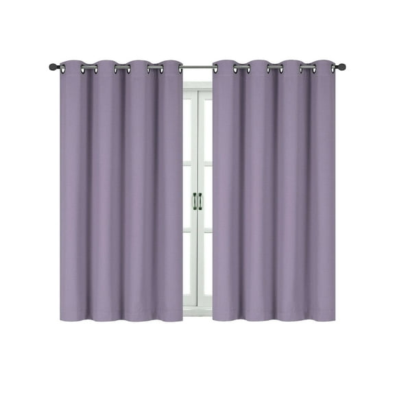 Energy Saving 100% Max Blackout Thermal Grommet Top Bath & Kitchen Window Curtains - Lavender, 45 in. Long