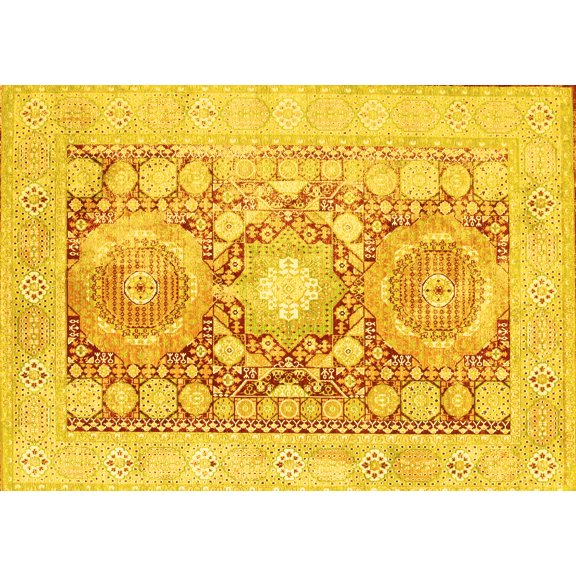 Ahgly Company Machine Washable Indoor Rectangle Persian Yellow Traditional Area Rugs, 5' x 7'
