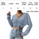 thumbnail image 2 of Jersey de mujer Prendas de punto recortadas acanaladas Top corto de punto fruncido con cordón Cuello en V sólido (azul), 2 of 5