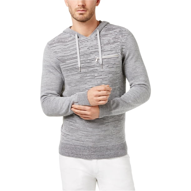 INC Mens Ottoman Stripe Sudadera con capucha, gris, grande