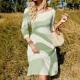 thumbnail image 3 of Abstract Green Wavy Pattern Design Flare Dress Square Neck Dress Elegant Female Fashion Printed Dress, 3 of 9