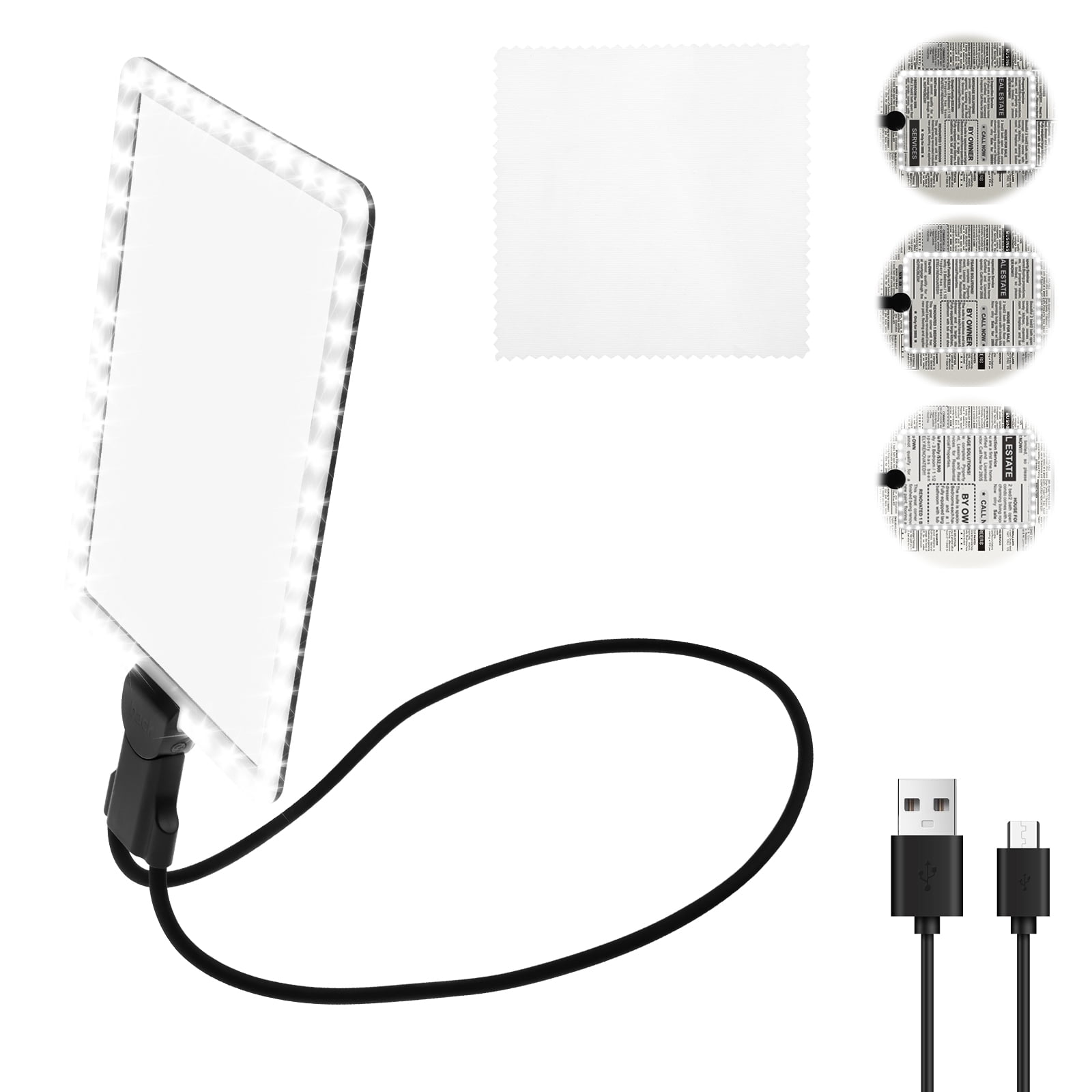 Magnifying Glass with Light Rechargeable Hands Free Full Page Reading Magnifier with Neck Hanging 7.5 x 10.2in for Elderly Visual Impairment