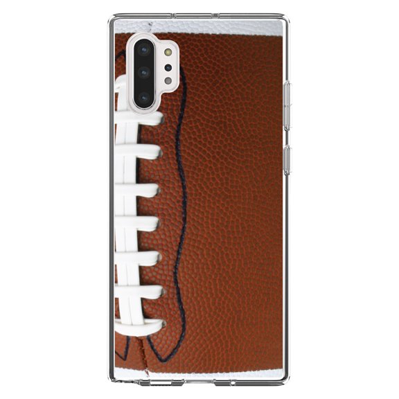DistinctInk Clear Shockproof Hybrid Case for Galaxy Note 10 PLUS (6.8" Screen) - TPU Bumper, Acrylic Back, Tempered Glass Screen Protector - Football Texture Photo Laces
