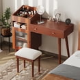 thumbnail image 4 of DreamBuck Modern Makeup Vanity Desk with Drawers, Cabinet & Charging Port, Space-saving Dressing Table Set with Stool for Small Places, Walnut, 4 of 8