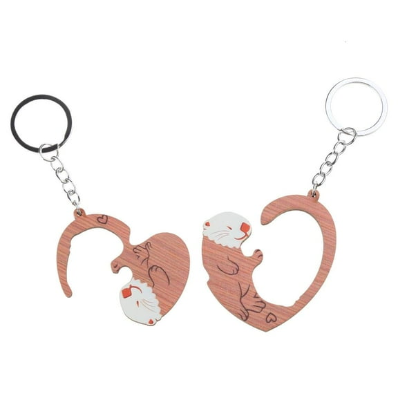 lanema 2pcs Otters Couple Keychain Wooden Key Matching Puzzles Key Chain for Valentines Day Bag Pendent Car