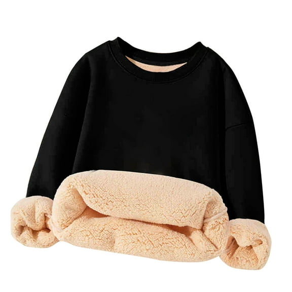 Atogsazn Children's Fleece Lined Sweatshirts Boys Long Sleeve Sweater Kids Crew Neck Pullover Clothes Outfit Fall Winter Tops 02-Black 5-6Years