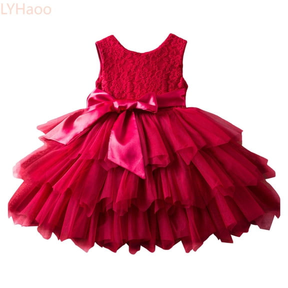 LYHaoo Toddler Children Girls Sleeveless Bowknot Embroidery Dresses Dress Clothes,Princess Casual Dresses Sizes 4-5 Years Red