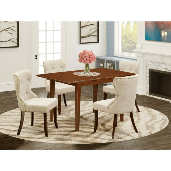 Victorian Dining Set - Kitchen Table with 4 Chairs - Fabric Dining Room Set - Rectangle Table with Leaf