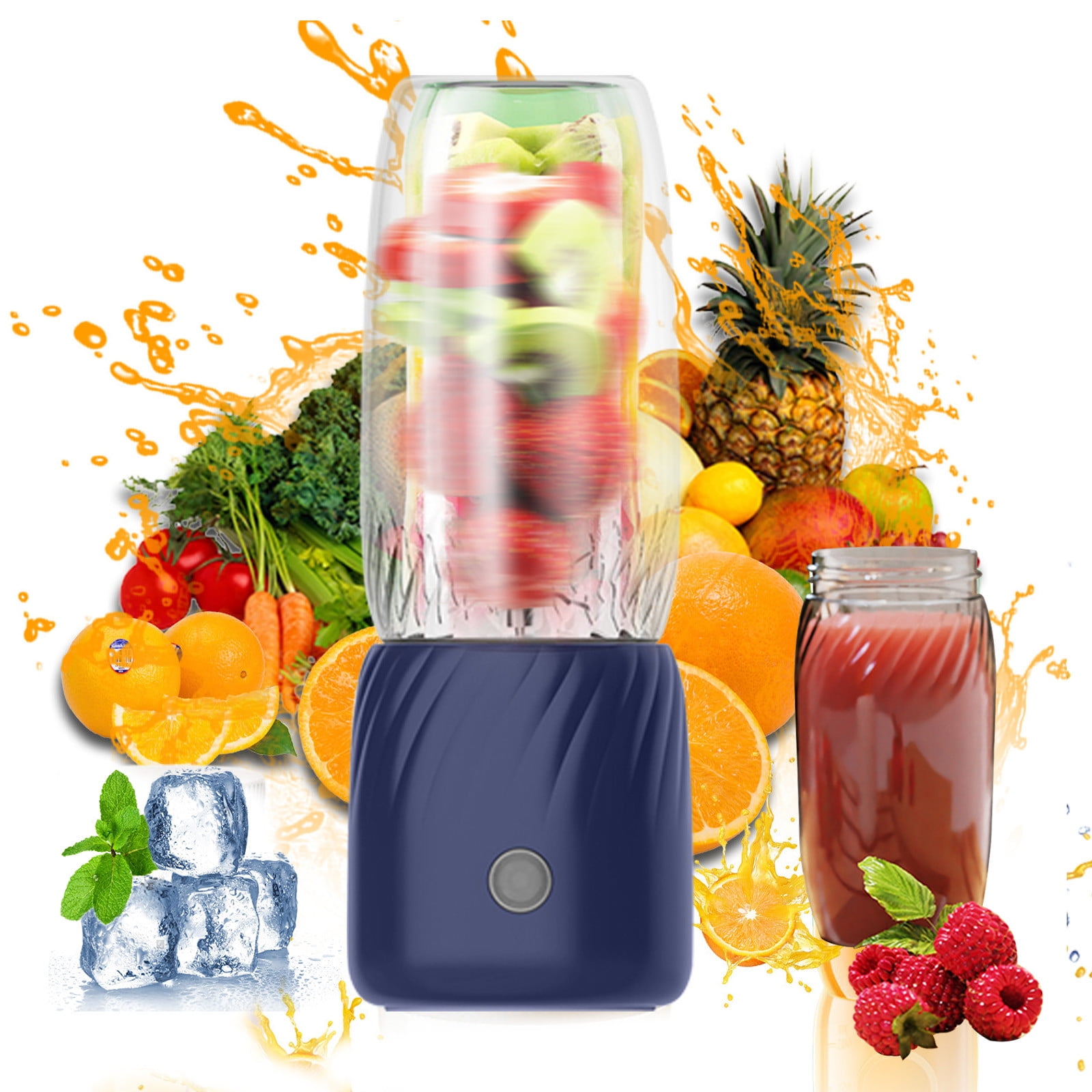 USB Rechargeable Portable Blender Juicer 350ml 6-Blade Mini Fruit Juicer for Shakes Smoothies Travel Outdoor Blue