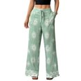 thumbnail image 3 of Women Lazy Style Printed Wide Leg Pants Elastic High Waist Side Pockets Loose Fit Casual Trousers Flower Color L, 3 of 8