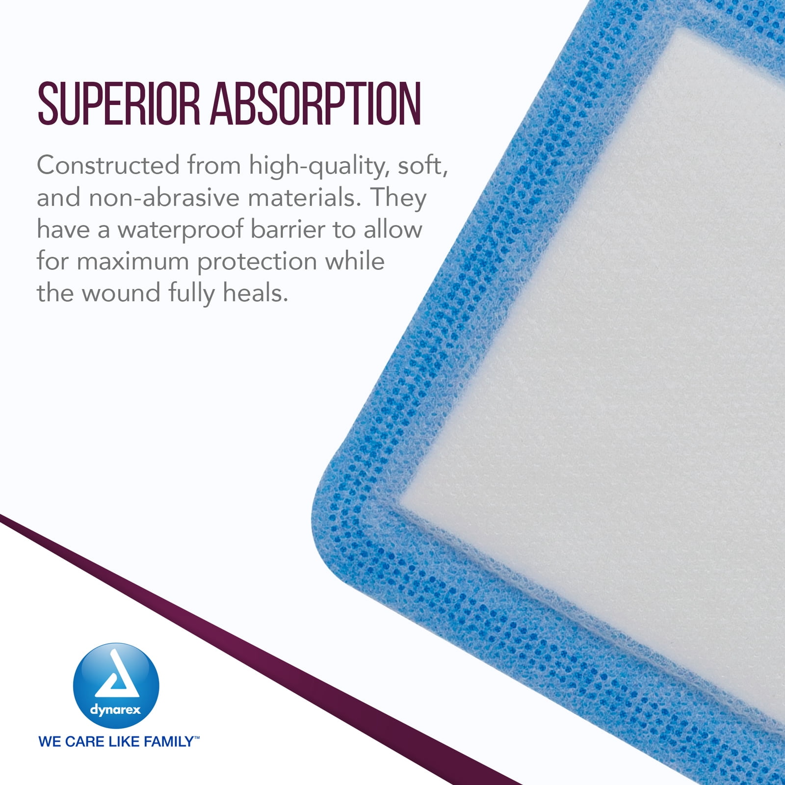 Dynarex DynaSorb Super Absorbent Dressings, Sterile Wound Care, Soft & Absorbent, Multi-Layered, One-Piece, Waterproof, Self-Adhering, 4” x 4”, 1 Case of 120 Super Absorbent Dressings
