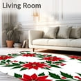 thumbnail image 2 of ODIKA 3'x5' Machine Washable Non-Slip Area Rug, Festive Holly Berry Wreath with Poinsettia Blooms High Traffic Rug with Pad, Red, 623365, 2 of 8
