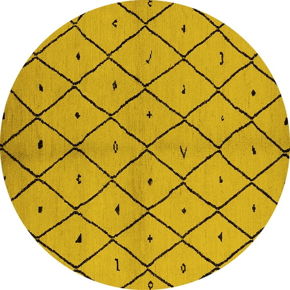 Ahgly Company Machine Washable Indoor Round Solid Yellow Modern Area Rugs, 6' Round